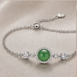 Round Jade Halo Bolo Bracelet with Brilliant Stations - 图片 3