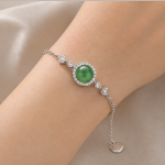 Round Jade Halo Bolo Bracelet with Brilliant Stations - 图片 5