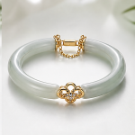 Pale Jade Bangle with Gold Floral Fittings