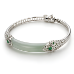 Jade Bangle with Silver Serpent Head Fittings