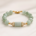 Jade Barrel and Bead Bracelet with Pave Rondelles