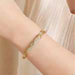 Jade Bangle with Gold Vine and Leaf Overlay - 图片 2