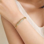 Jade Bangle with Gold Vine and Leaf Overlay - 图片 5