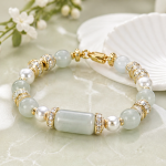 Curved Jade Tube and Pearl Link Bracelet - 图片 3