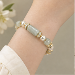 Curved Jade Tube and Pearl Link Bracelet - 图片 2