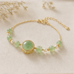 Round Jade Medallion Bracelet with Beaded Frame