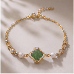 Jade Clover Bracelet with Pearl and Brilliant Stations - 图片 3