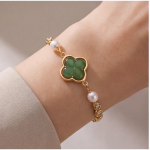 Jade Clover Bracelet with Pearl and Brilliant Stations - 图片 2