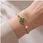 Jade Clover Bracelet with Pearl and Brilliant Stations - 图片 5