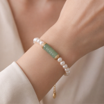 Carved Jade Cylinder and Pearl Bracelet - 图片 2