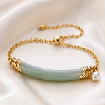 Curved Jade Bar Bracelet with Pearl Drop