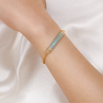 Curved Jade Bar Bracelet with Pearl Drop - 图片 5