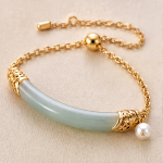 Curved Jade Bar Bracelet with Pearl Drop - 图片 7