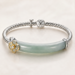 Two-Tone Jade Bar Bangle with Gold Blossom