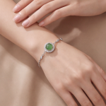 Round Jade Halo Bracelet in Sterling Silver - 图片 4