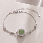 Round Jade Halo Bracelet in Sterling Silver