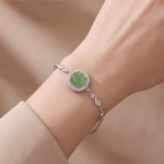 Round Jade Halo Bracelet in Sterling Silver - 图片 2