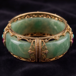 Wide Jade Cuff Bangle with Gem-Set Gold Filigree - 图片 6