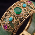 Wide Jade Cuff Bangle with Gem-Set Gold Filigree - 图片 4