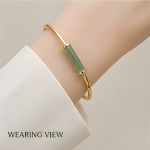 Minimalist Jade Bar Open Cuff Bangle - 图片 2
