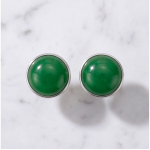 Round Green Agate Cabochon Stud Earrings in Sterling Silver - 图片 7