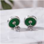 Round Green Agate Cabochon Stud Earrings in Sterling Silver - 图片 4