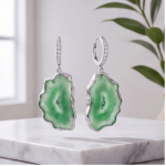 Sliced Green Agate Drop Earrings in Sterling Silver