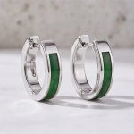 Green Jade Inlay Huggie Hoop Earrings in Sterling Silver - 图片 2