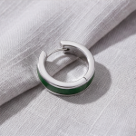 Green Jade Inlay Huggie Hoop Earrings in Sterling Silver - 图片 4