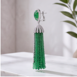 Green Chalcedony Bead Tassel Drop Earrings in White Gold-Tone - 图片 3