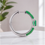 Green Jade Inlay Hoop Earrings with Emerald-Cut Accent in Sterling Silver - Image 4