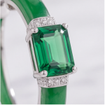 Green Jade Inlay Hoop Earrings with Emerald-Cut Accent in Sterling Silver - Image 3