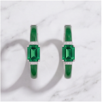 Green Jade Inlay Hoop Earrings with Emerald-Cut Accent in Sterling Silver - Image 5