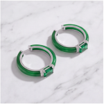 Green Jade Inlay Hoop Earrings with Emerald-Cut Accent in Sterling Silver - Image 2