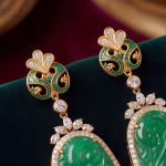 Carved Green Jade Scrollwork Earring and Pendant Set in Gold-Tone - Image 2