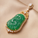 Carved Jade Dragon Earring and Pendant Set in Gold-Tone - 图片 5