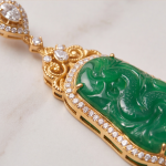 Carved Jade Dragon Earring and Pendant Set in Gold-Tone - 图片 3