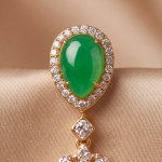 Carved Green Jade Teardrop Earring and Pendant Set in Gold-Tone - Image 5