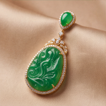 Carved Green Jade Teardrop Earring and Pendant Set in Gold-Tone - Image 6