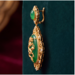 Ornate Carved Jade Dragon and Phoenix Filigree Jewelry Set in Gold-Tone - Image 4