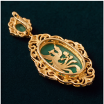 Ornate Carved Jade Dragon and Phoenix Filigree Jewelry Set in Gold-Tone - Image 3