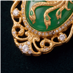 Ornate Carved Jade Dragon and Phoenix Filigree Jewelry Set in Gold-Tone - Image 2