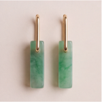 Green Jade Bar Drop Earrings with Oval Links in Gold-Tone