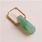 Green Jade Bar Drop Earrings with Oval Links in Gold-Tone - Image 3