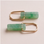 Green Jade Bar Drop Earrings with Oval Links in Gold-Tone - Image 2