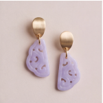 Carved Lavender Jade Abstract Drop Earrings in Gold-Tone