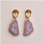 Carved Lavender Jade Abstract Drop Earrings in Gold-Tone - 图片 3