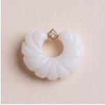 Carved White Agate Swirl Hoop Earrings with Cubic Zirconia in Gold-Tone - Image 5