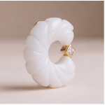 Carved White Agate Swirl Hoop Earrings with Cubic Zirconia in Gold-Tone - Image 2