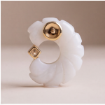 Carved White Agate Swirl Hoop Earrings with Cubic Zirconia in Gold-Tone - Image 4